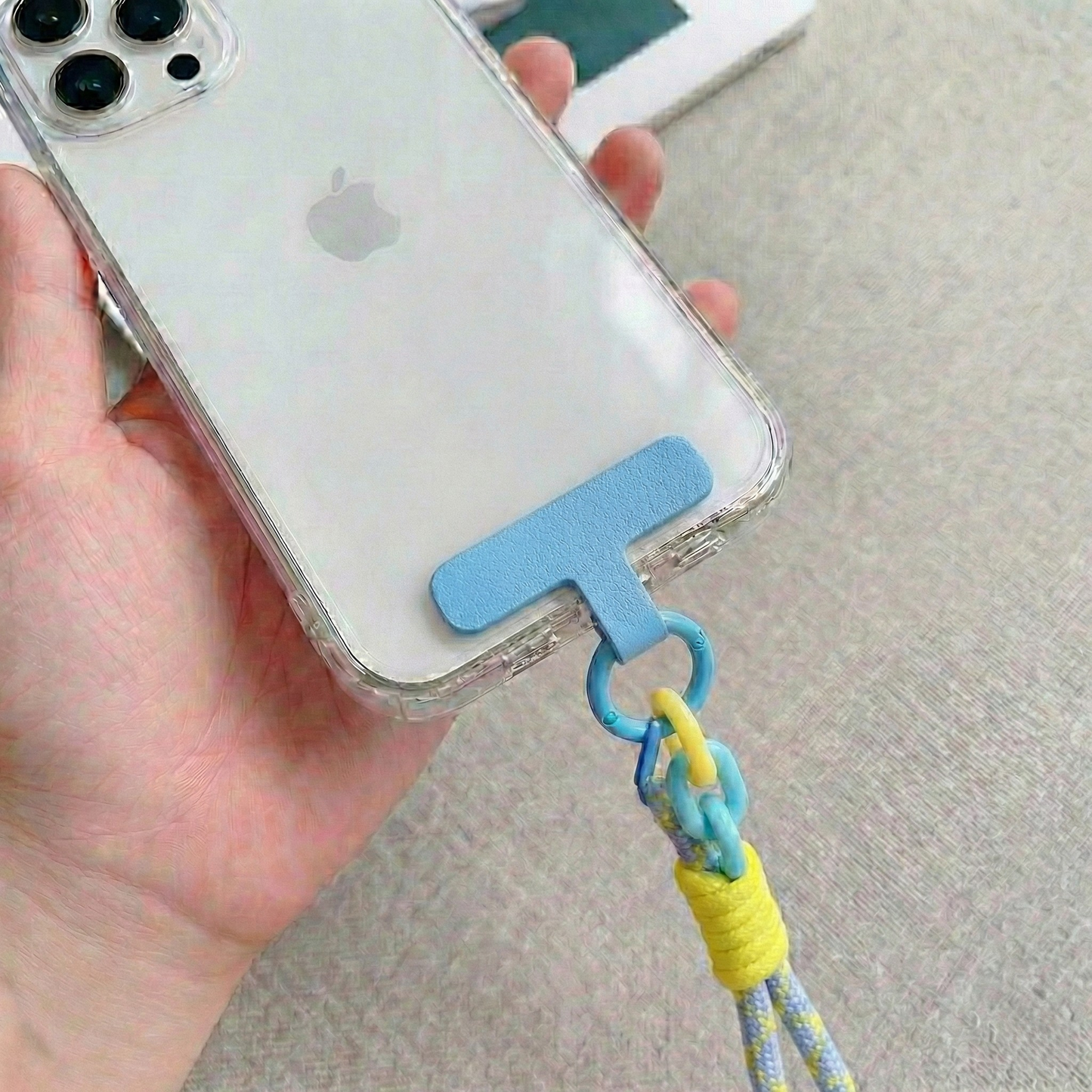 Pastel Cloud Blue & Lemon Braided Phone Wrist Strap
