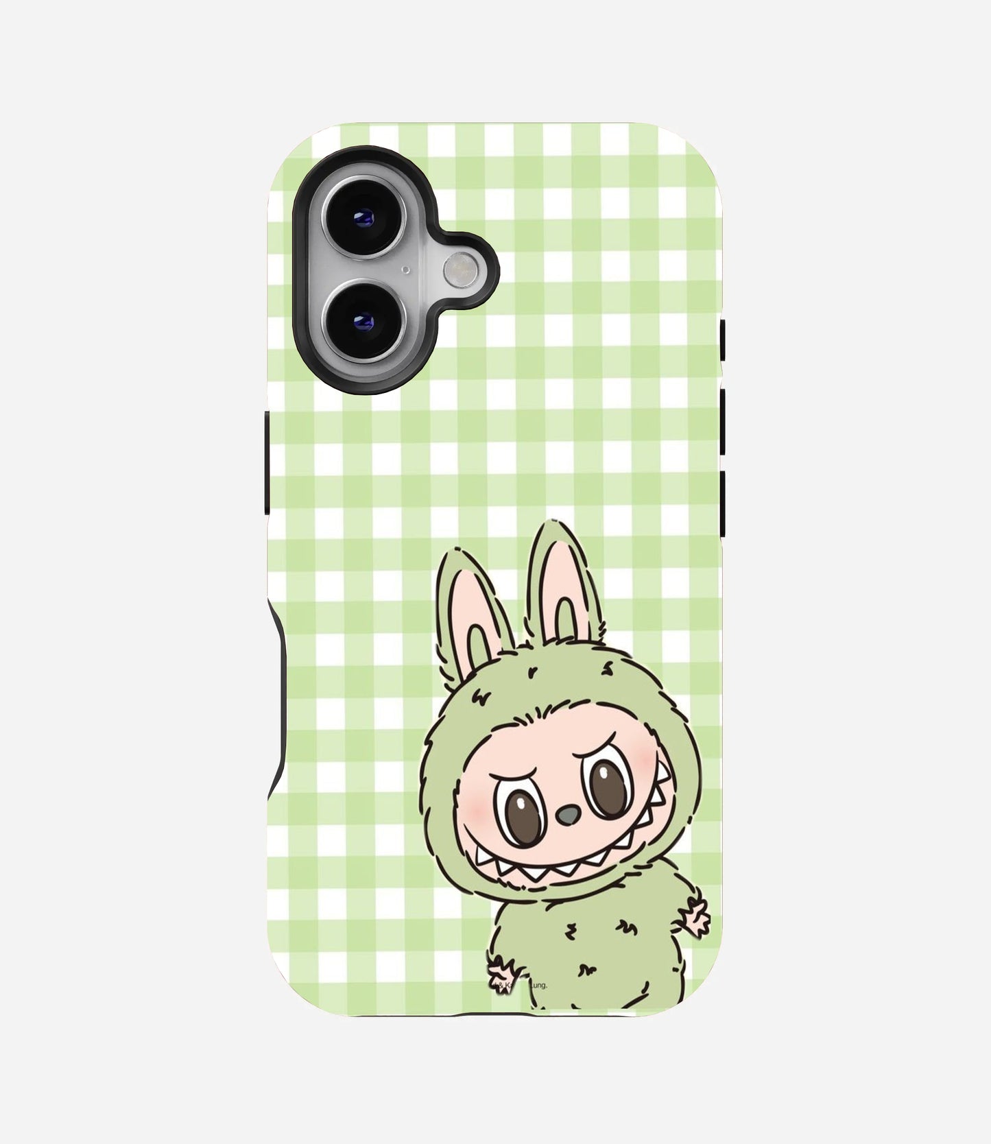 Mint Green Gingham Labubu Glossy Phone Case