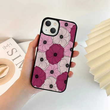 Burgundy & Pink Line Art Floral Phone Case