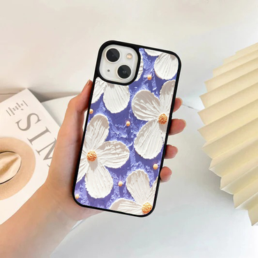 Textured Impasto White Floral on Purple Case