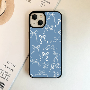 Dusty Blue Sketch Bow Pattern Phone Case