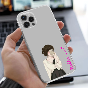 Personalized Girl Selfie Clear Case - White Cardigan