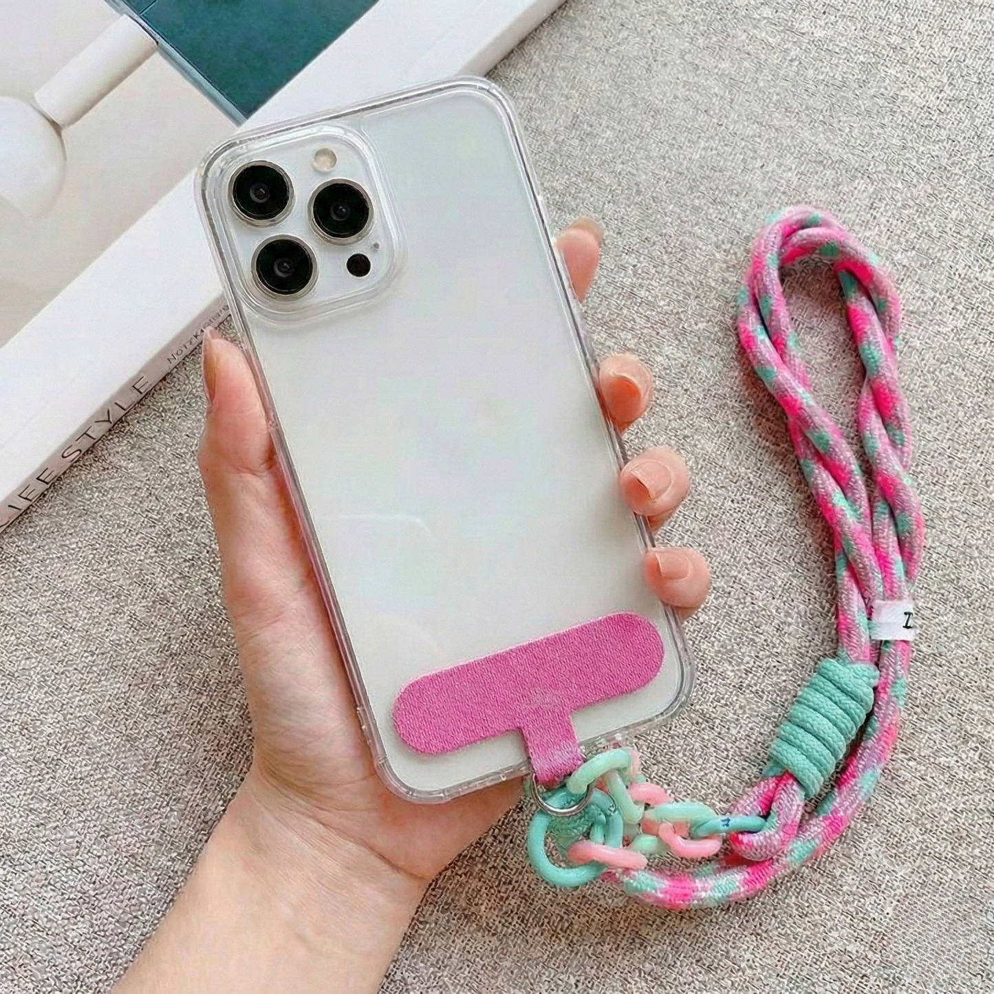 Retro Watermelon Pink & Teal Braided Phone Wrist Strap