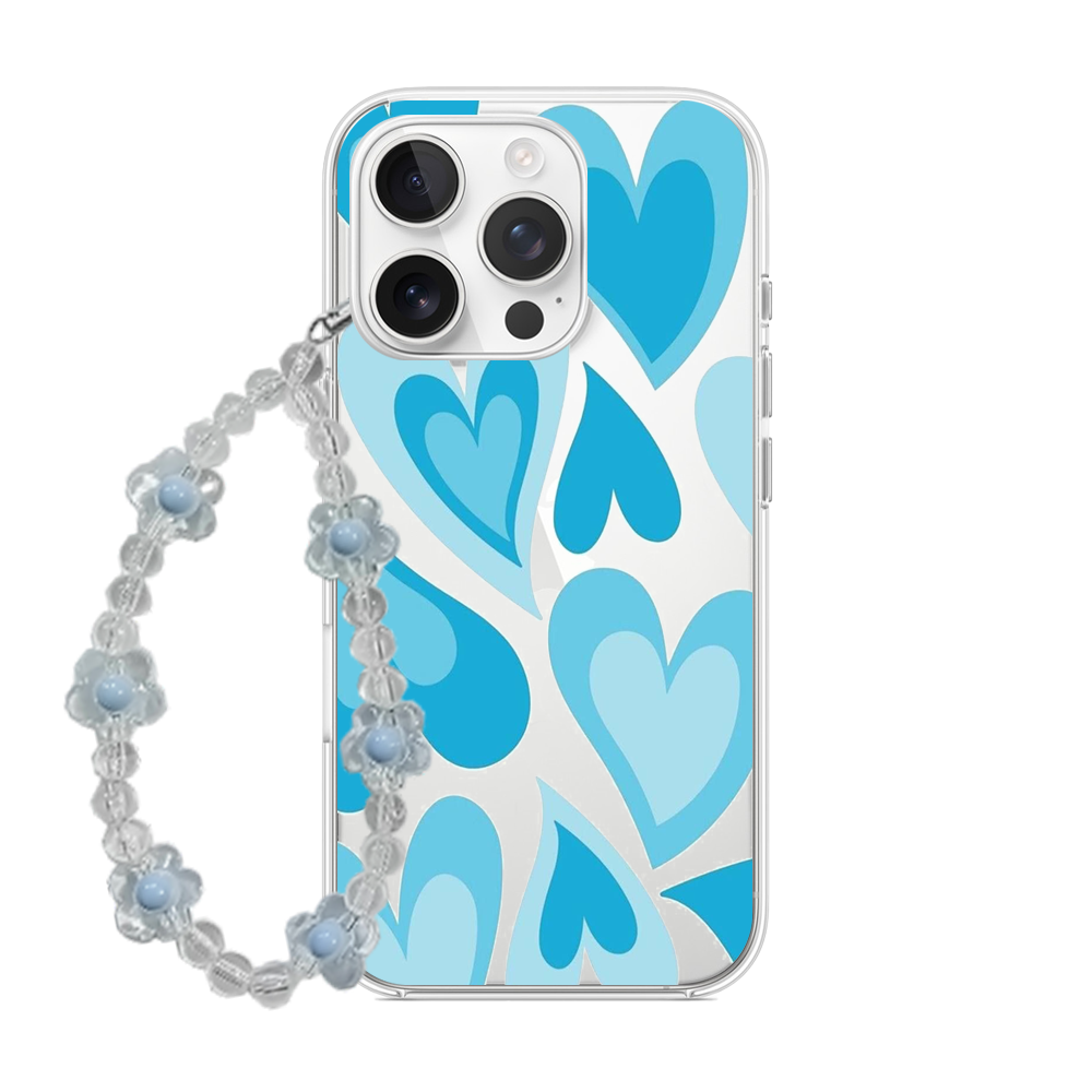 Ocean Blue Layered Heart Phone Case with Pearl Bow Charm