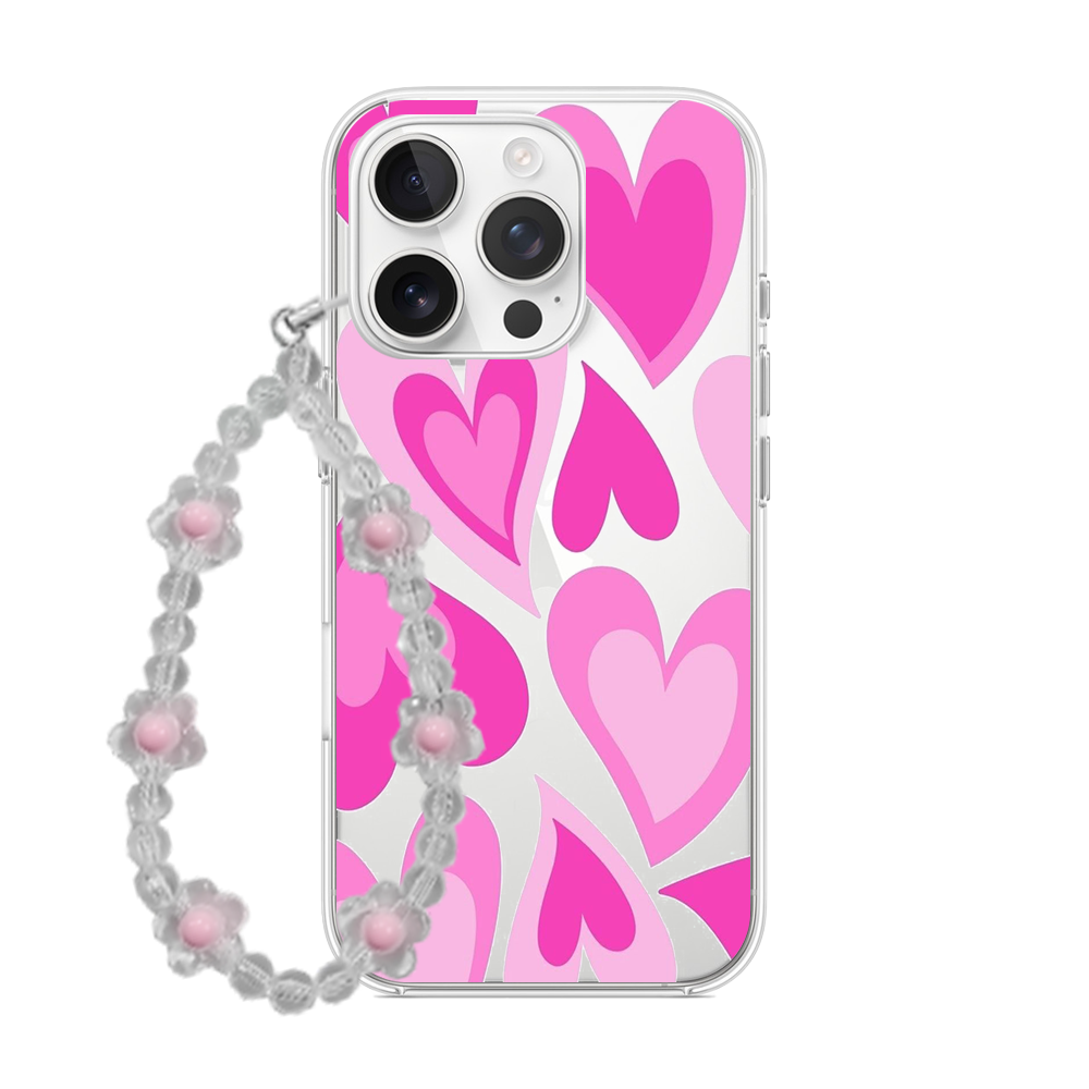 Y2K Pink Layered Heart Phone Case with Pearl Bow Charm