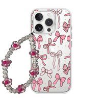 Pastel Pink Ribbon Bow Clear Phone Case with Pearl Strap