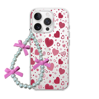 Mixed Pattern Valentine Heart Phone Case with Beaded Charm