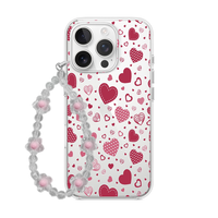 Mixed Pattern Valentine Heart Phone Case with Beaded Charm