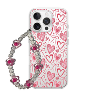 Coquette Plaid Heart & Bow Phone Case with Beaded Charm