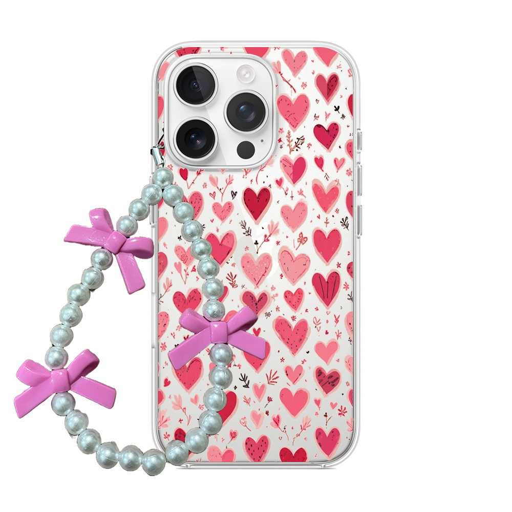 Sweetheart Doodle Clear Phone Case with Beaded Charm