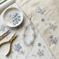 Baby Blue Bow & Heart Clear Phone Case with Pearl Strap
