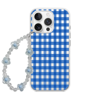 Blue Gingham Coquette Phone Case with Pearl Bow Charm
