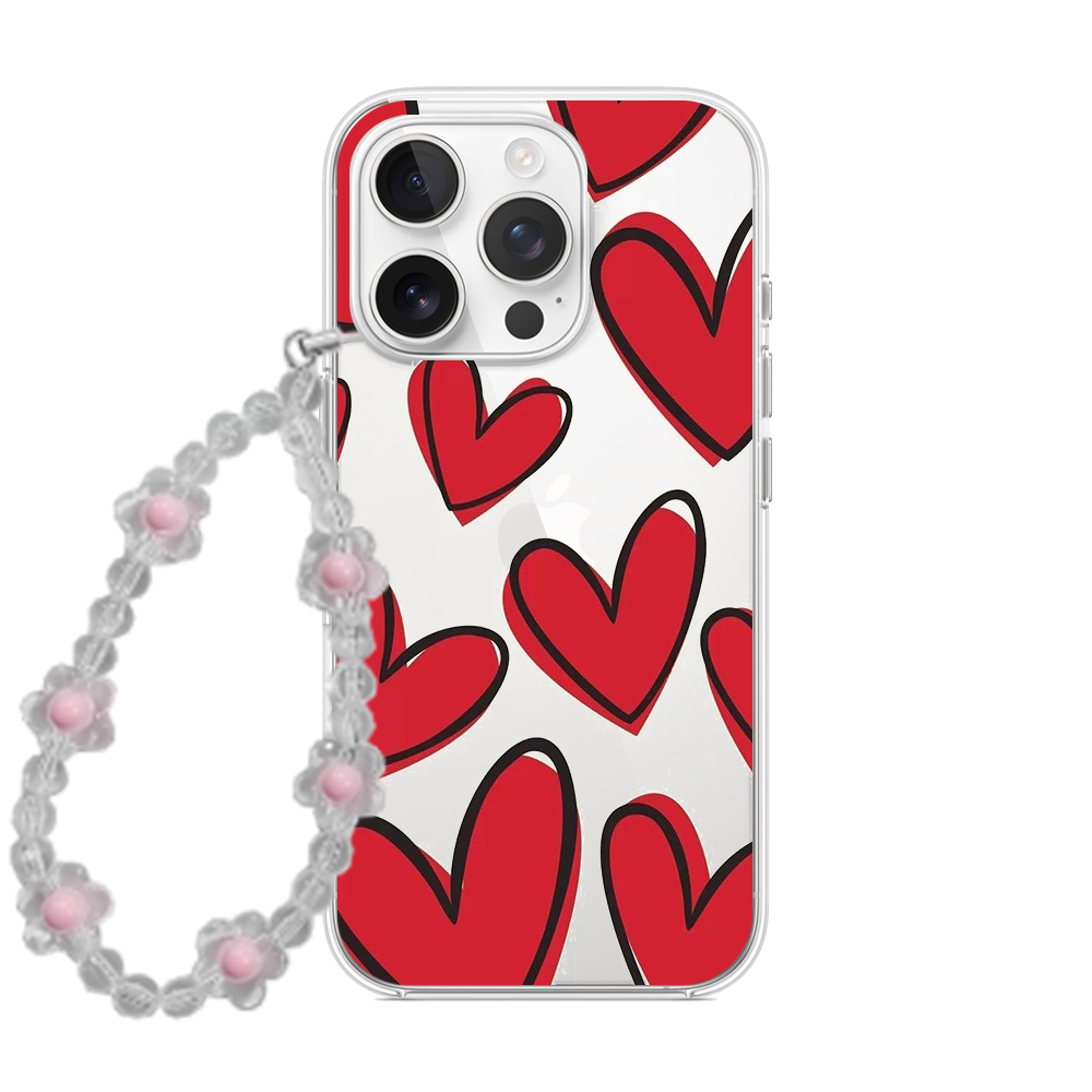 Pop Art Red Heart Phone Case with Pearl Bow Charm