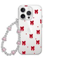 Classic Red Bow & Heart Clear Phone Case with Beaded Charm