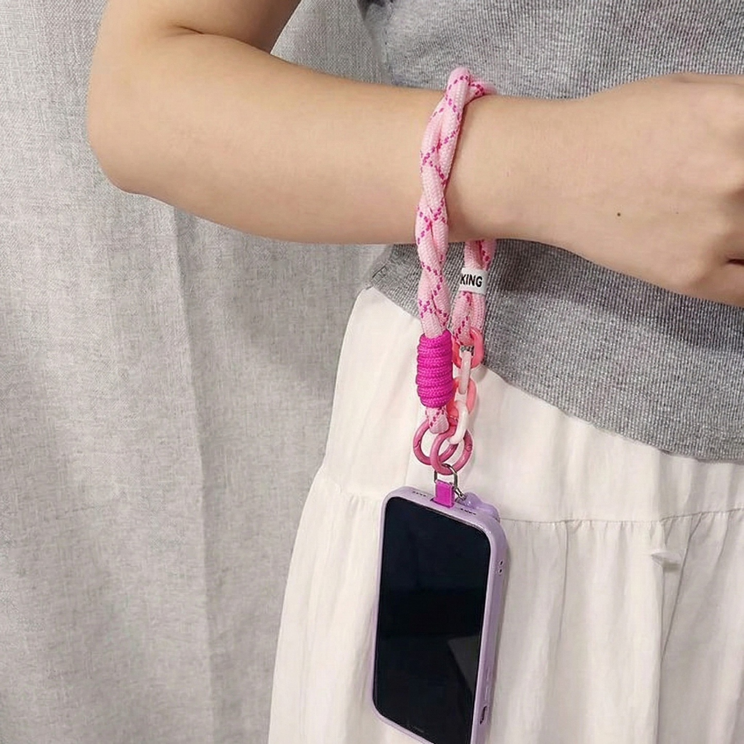 Coquette Pink Double Braided Phone Wrist Strap