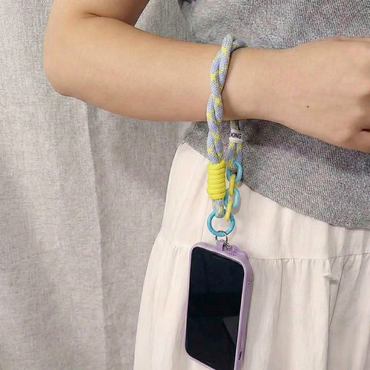 Pastel Cloud Blue & Lemon Braided Phone Wrist Strap
