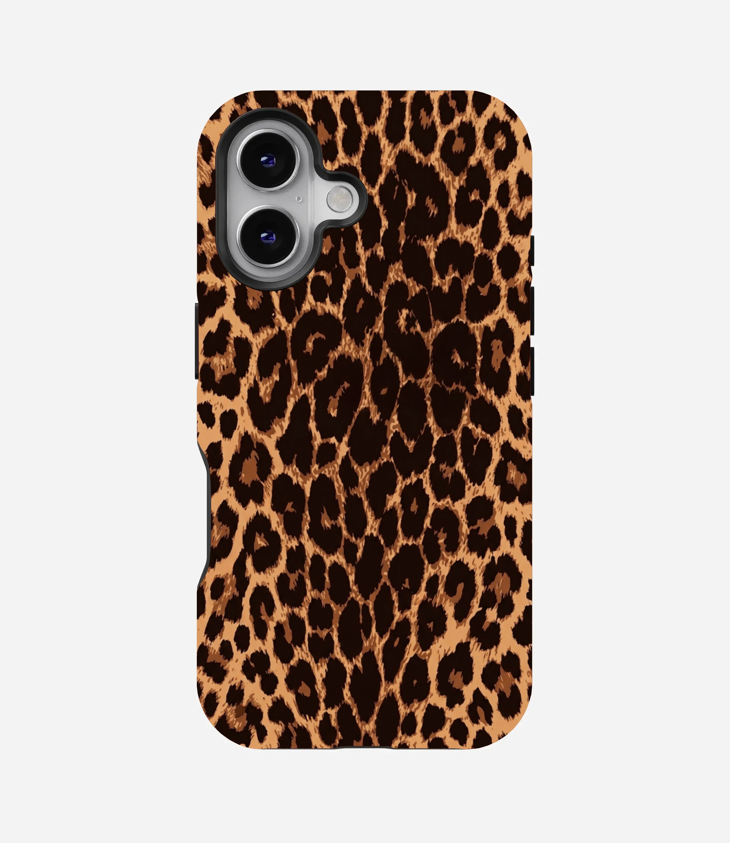 Phone case entirely covered in a classic brown and black leopard print pattern.