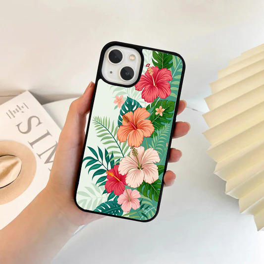 Tropical Hibiscus & Palm Leaf Phone Case