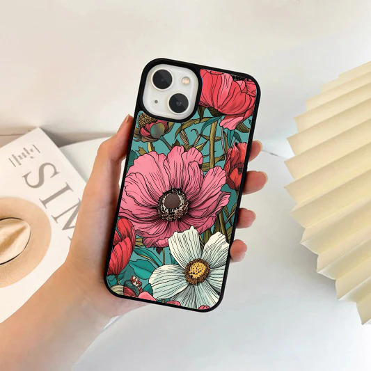 Vintage Line Art Pink Anemone Phone Case