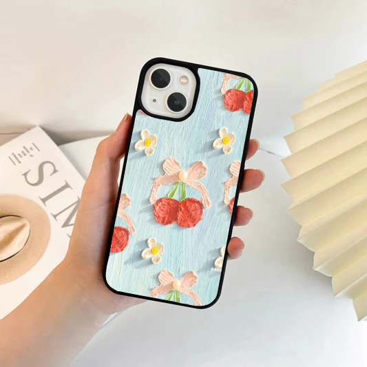 Textured Impasto Cherry & Bow Coquette Case