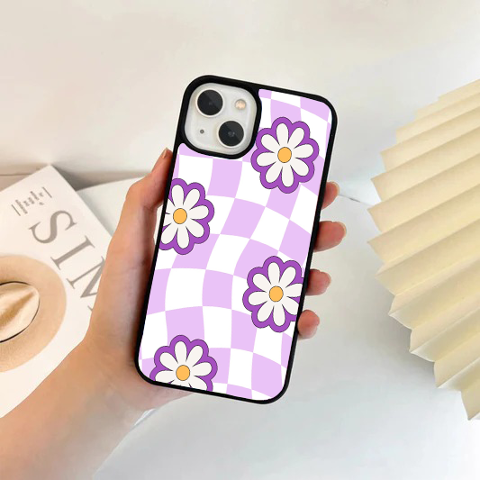 Purple Wavy Checkerboard Daisy Phone Case