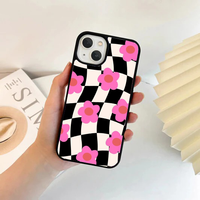 Black & White Wavy Checkerboard Pink Floral Case
