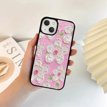 Textured White Floral on Pink Impasto Case