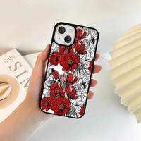 Dark Red & Monochrome Botanical Line Art Case