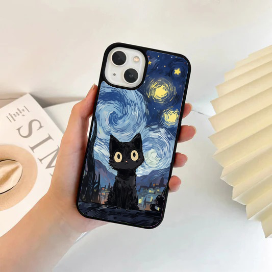 Black Cat in Starry Night Phone Case