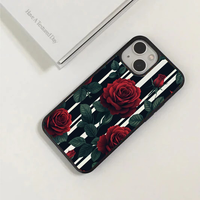 Bold Stripe & Dark Red Rose Phone Case