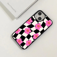 Black & White Wavy Checkerboard Pink Floral Case