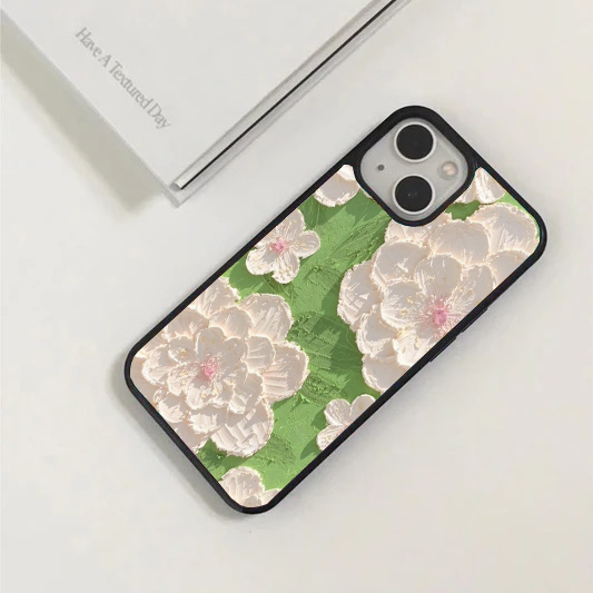Textured Impasto White Floral on Green Case