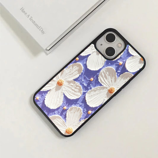 Textured Impasto White Floral on Purple Case