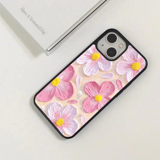 Sweet Pink Impasto Daisy Painted Case