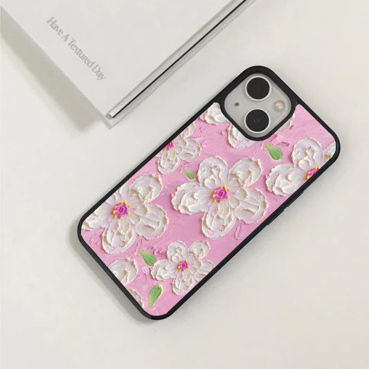 Textured White Floral on Pink Impasto Case