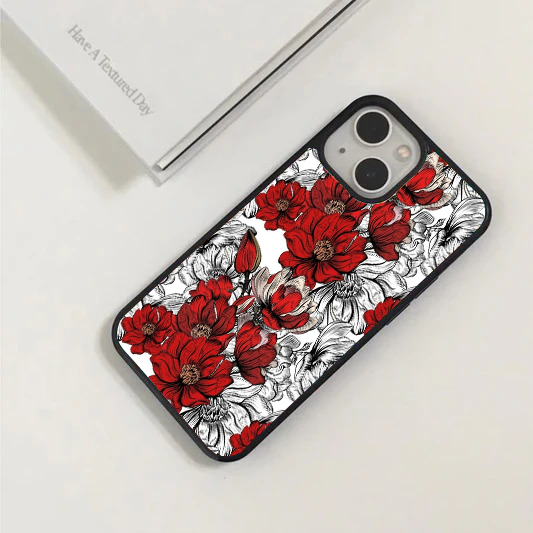 Dark Red & Monochrome Botanical Line Art Case