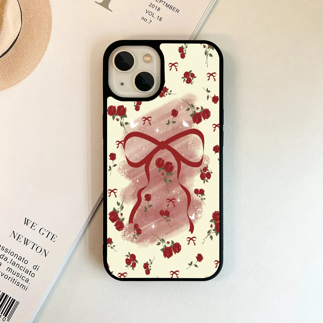 Vintage Rose & Red Bow Coquette Phone Case