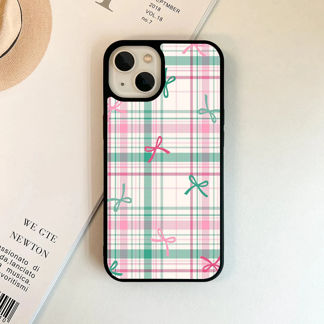 Pastel Pink & Teal Plaid Bow Phone Case