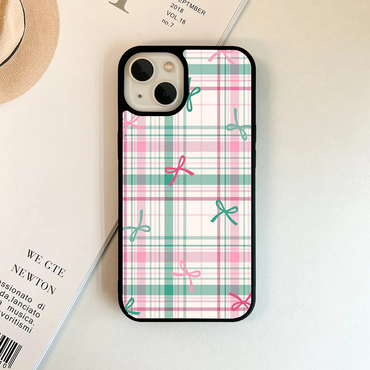 Pastel Pink & Teal Plaid Bow Phone Case