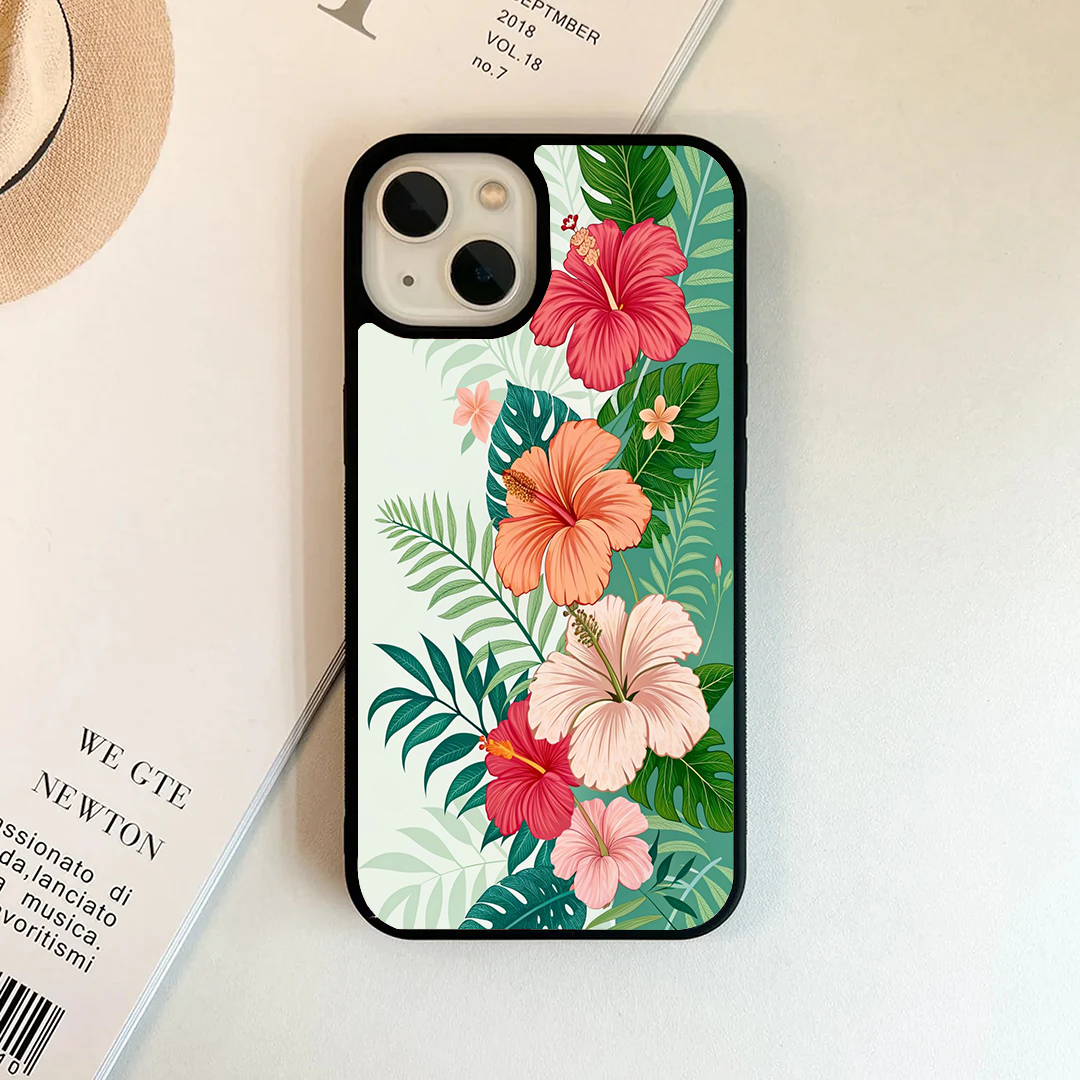 Tropical Hibiscus & Palm Leaf Phone Case