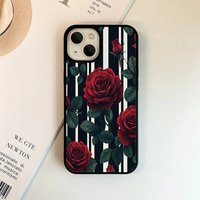 Bold Stripe & Dark Red Rose Phone Case