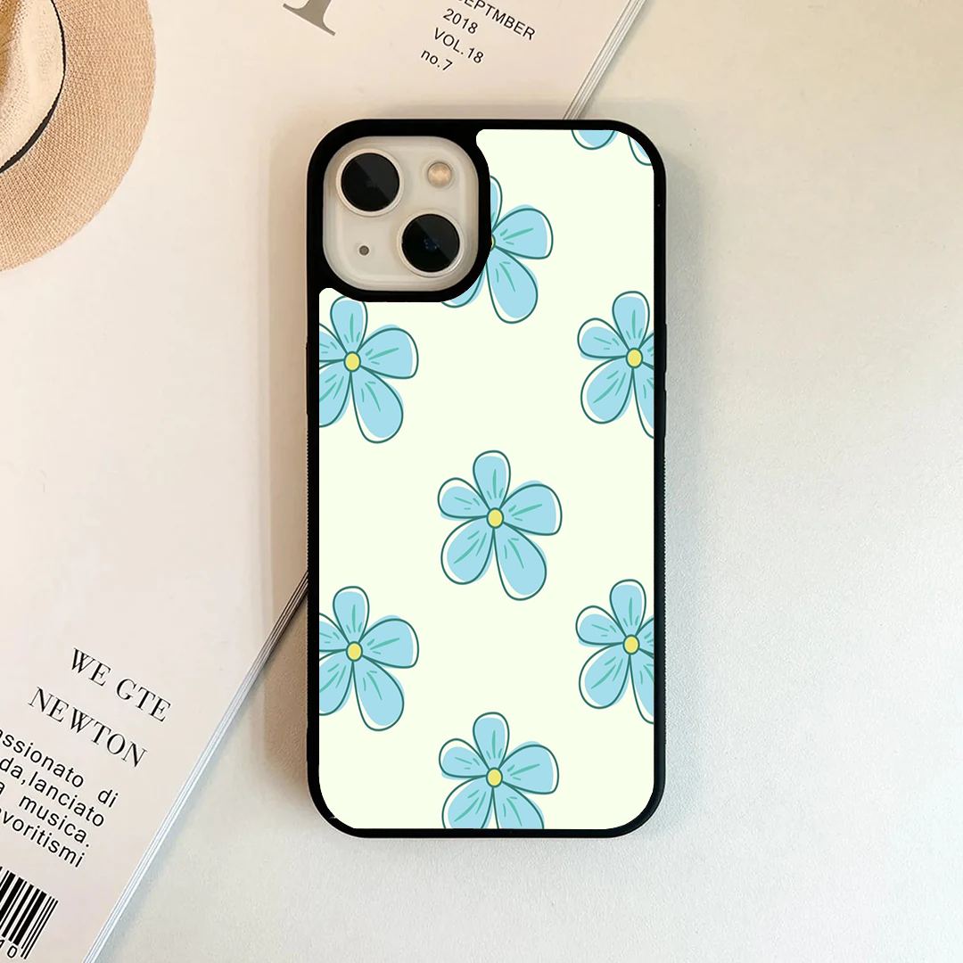 Pastel Blue Retro Cartoon Flower Phone Case