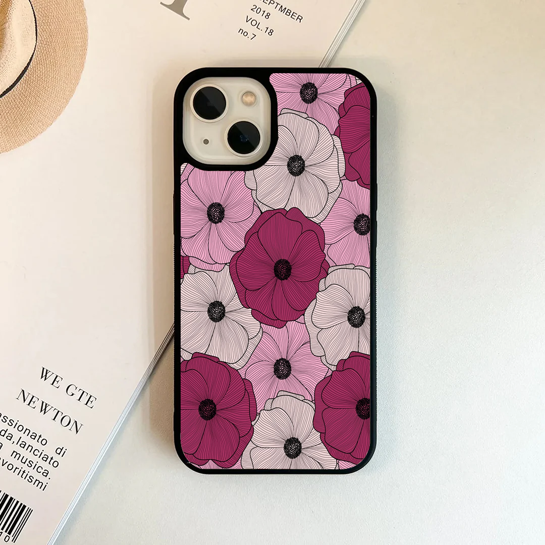 Burgundy & Pink Line Art Floral Phone Case