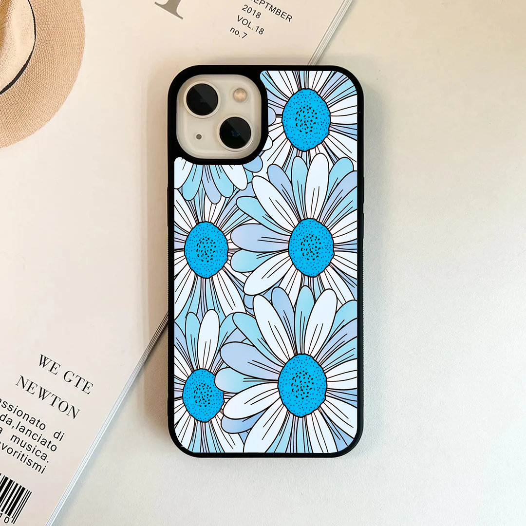 Icy Blue Graphic Daisy Pop Phone Case