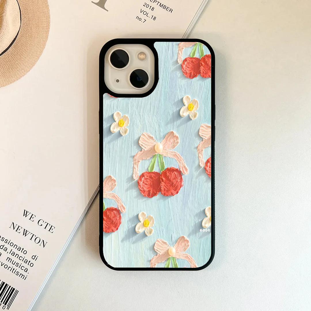 Textured Impasto Cherry & Bow Coquette Case