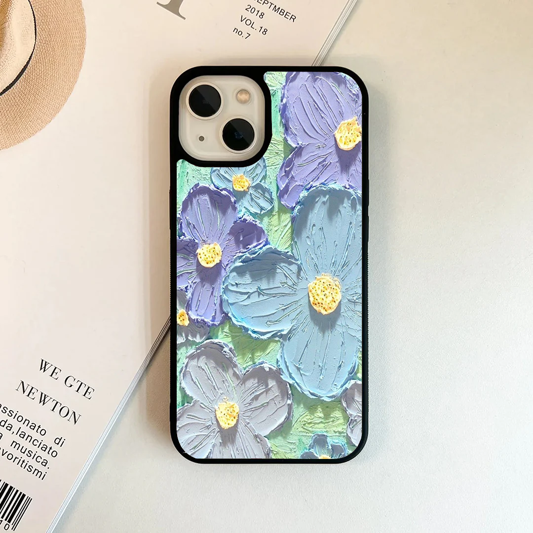 Textured Impasto Blue & Purple Floral Case