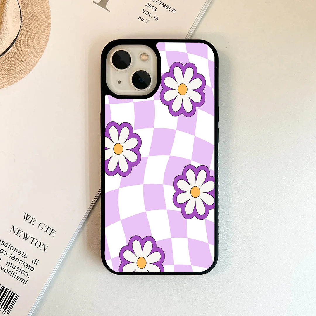 Purple Wavy Checkerboard Daisy Phone Case