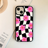 Black & White Wavy Checkerboard Pink Floral Case