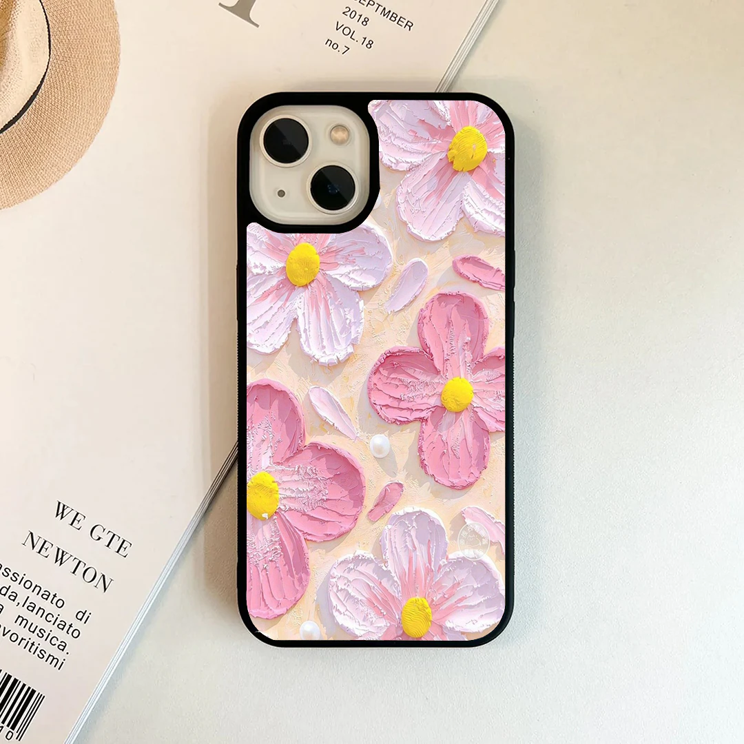 Sweet Pink Impasto Daisy Painted Case