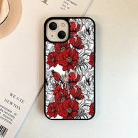 Dark Red & Monochrome Botanical Line Art Case